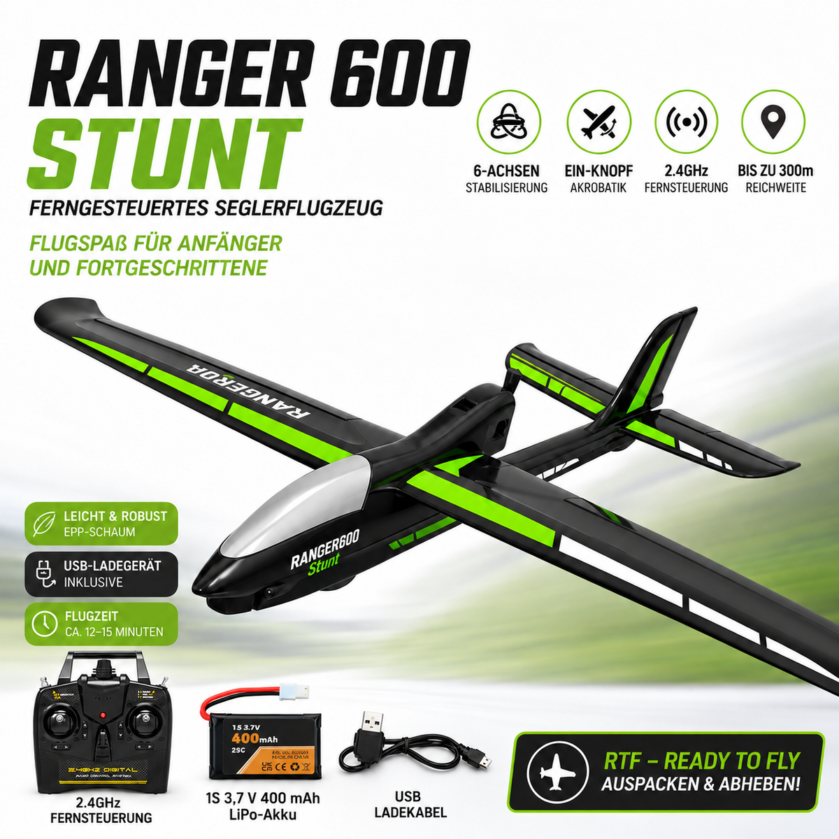 VolantexRC Ranger 600 Stunt – RC-Flugzeug RTF für Anfänger