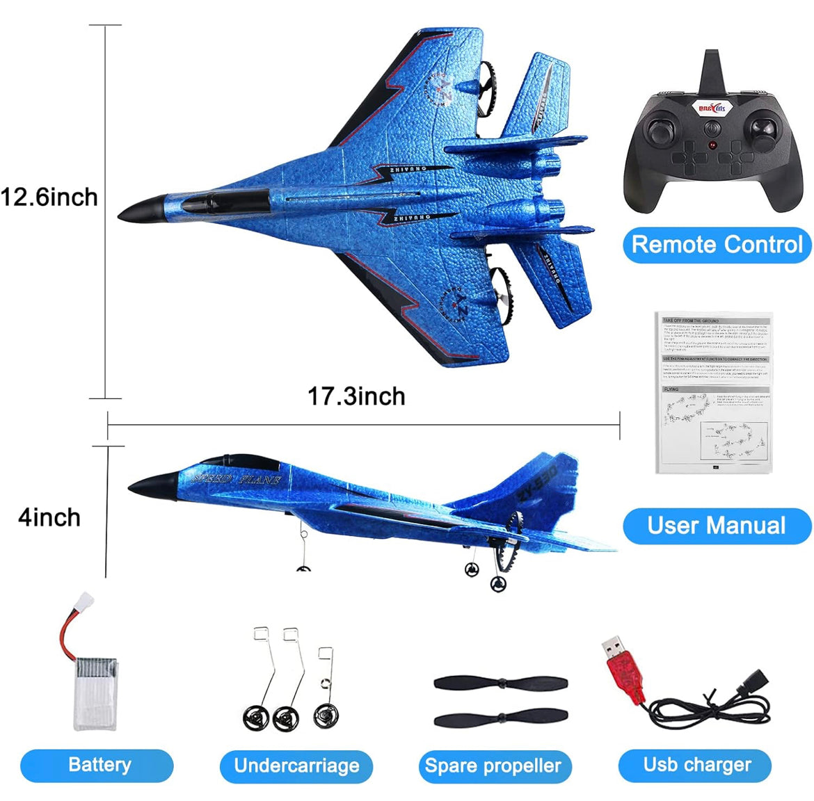 RC Flugzeug für Kinder 44 cm – Blau